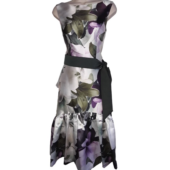 NWT Sz 6 Kay Unger New York Floral Printed Tea-Length Dress - Picture 1 of 10